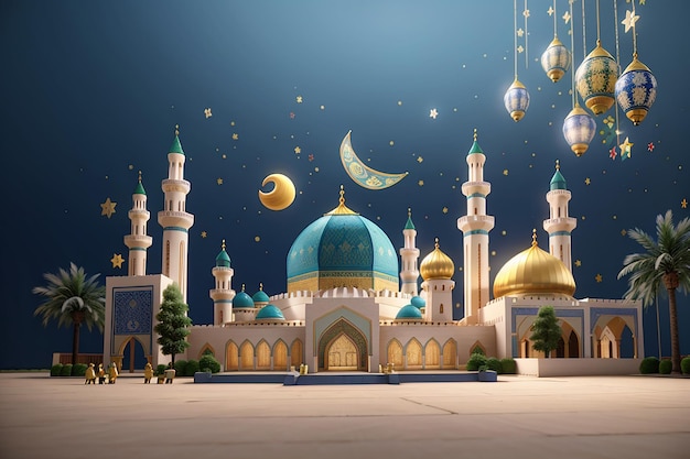 Rendre en 3D pour le ramadhan kareem eid al adha isra miraj eid mubarak