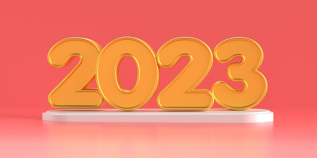 Rendu 3D 2023 nouvel an couleur or jaune, rouge