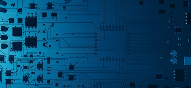 Rendu 3d de l'abstraction technologique sur la carte de circuit imprimé de fond de technologie numérique