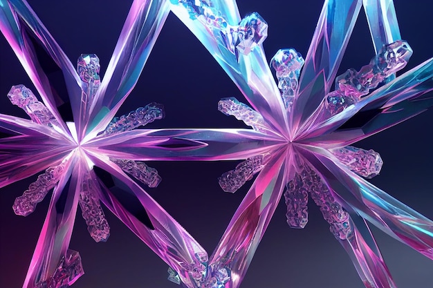 Rendu 3D abstrait arrière-plan de la géométrie de la glace en cristal de néon