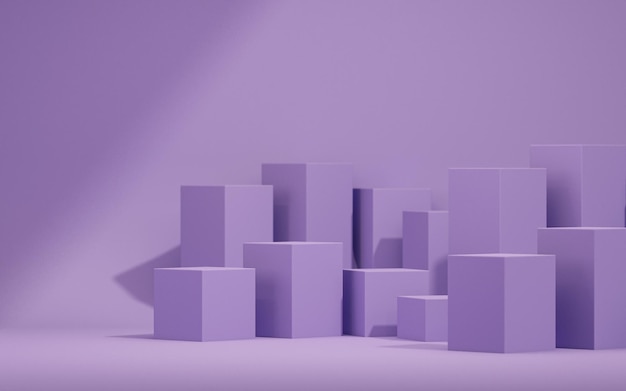 Rendu 3d abstrait conception de fond géométrique violet avec des cubes scène vierge minimaliste rendu 3d