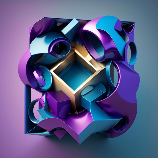 Rendu 3d abstrait conception géométrique violet et bleu Ai générative