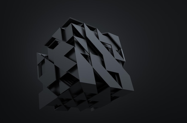 Rendu 3d abstrait du cube volant. Forme de science-fiction dans l'espace vide. Contexte futuriste.