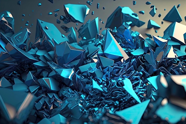 Rendu 3D abstrait géométrique de la rupture des cristaux bleus générative ai
