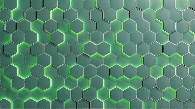 Rendu 3d abstrait hexagone avec feu vert