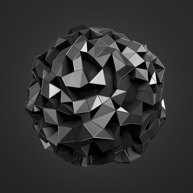 Photo rendu 3d abstrait d'une sphère sombre polygonale avec une structure chaotique