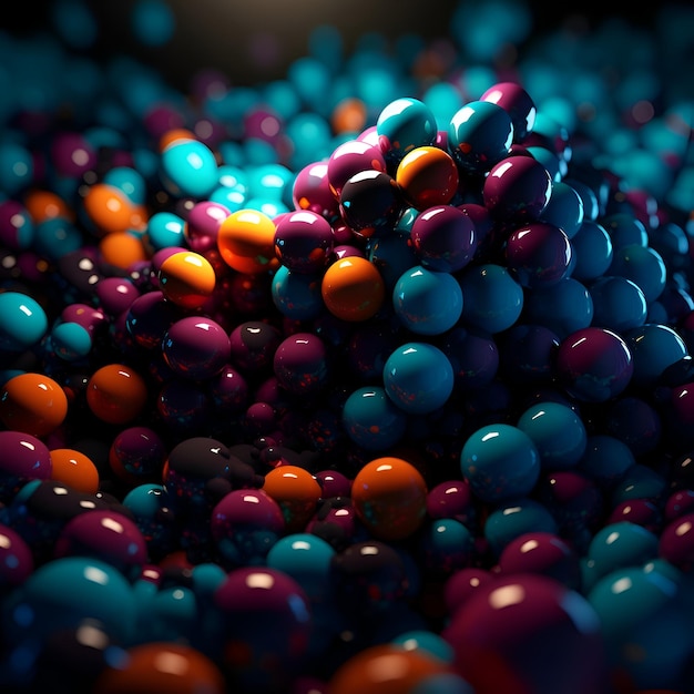 Rendu 3d abstrait de sphères colorées chaotiques Bokeh background