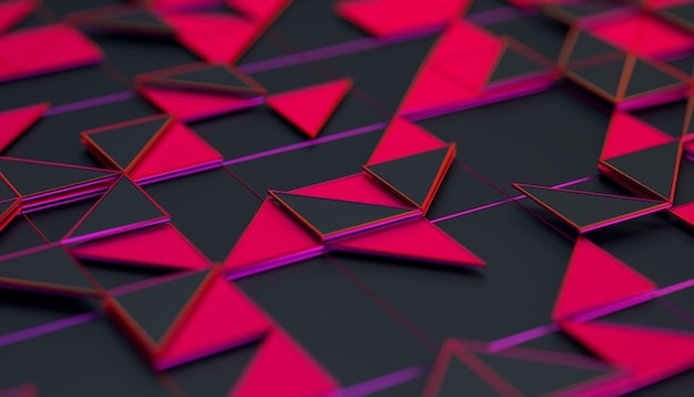 Rendu 3d abstrait de la surface géométrique. Composition avec triangles. Conception de fond moderne futuriste pour affiche, couverture, image de marque, bannière, pancarte.