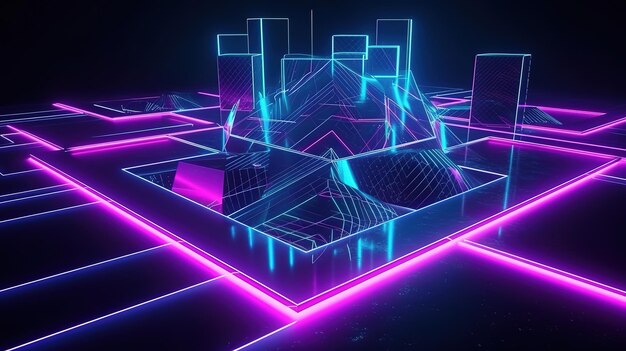 rendu 3d abstrait ultraviolet futuriste avec écran cyber génératif Ai