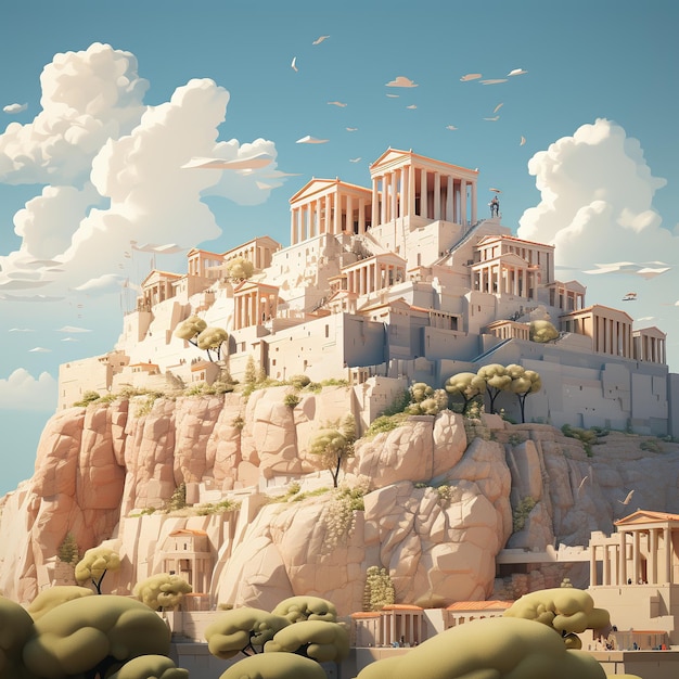 Le rendu en 3D de l'Acropole d'Athènes