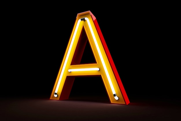 Rendu 3d de l&#39;alphabet néon lumière sur fond noir