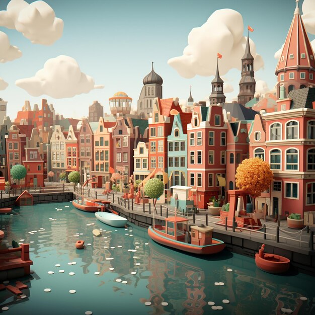 Photo rendu 3d d'amsterdam