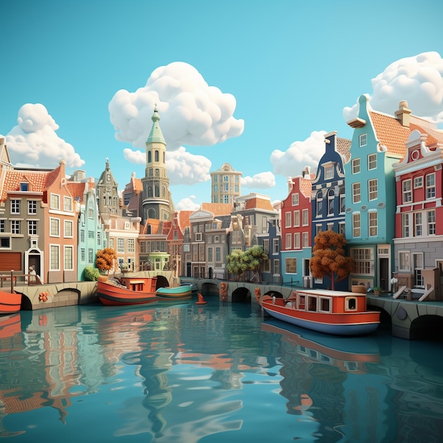 Photo rendu 3d d'amsterdam