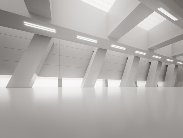 Photo rendu 3d d'une architecture futuriste abstraite conception d'une salle d'exposition en béton