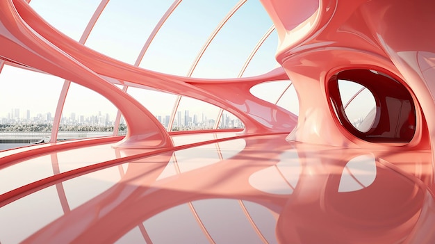 Rendu 3D d'architecture futuriste abstraite avec sol en béton