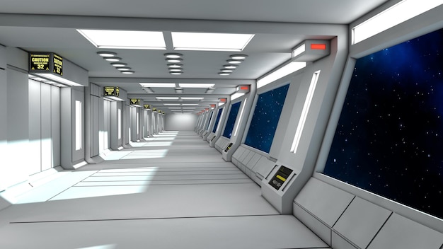 Rendu 3D Architecture d'intérieur de couloir futuriste