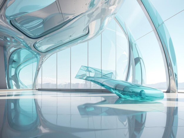 Le rendu 3D de l'architecture de verre futuriste abstraite de Crystal Vision