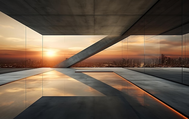 Un rendu 3D d'une architecture en verre futuriste abstraite