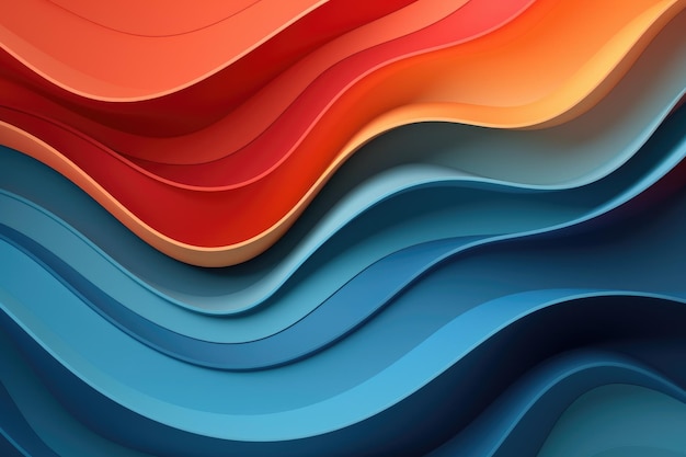 Rendu 3D d'un arrière-plan abstrait avec des lignes ondulées en couleurs bleue et orange découpé sur papier abstrait conception d'une disposition d'arrière-plan liquide ondulé AI Généré