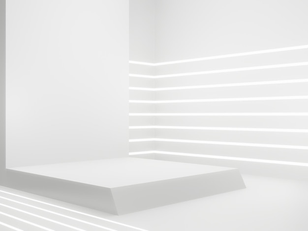 Rendu 3D Arrière-plan d'affichage de produits SciFi blanc Podium scientifique avec des néons blancs