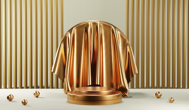 Rendu 3D de l'arrière-plan du produit vierge pour les cosmétiques à la crème Fond de podium en or moderne