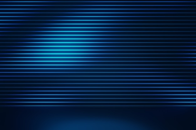 Rendu 3D Arrière-plan futur sombre. Éclairage de motif à rayures lumineuses bleues. vitrine pour toile de fond de produits