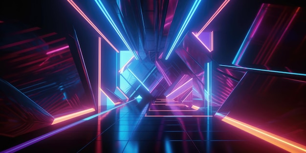 Rendu 3D d'un arrière-plan futuriste avec des formes géométriques et des néons colorés Generative AI AIG21
