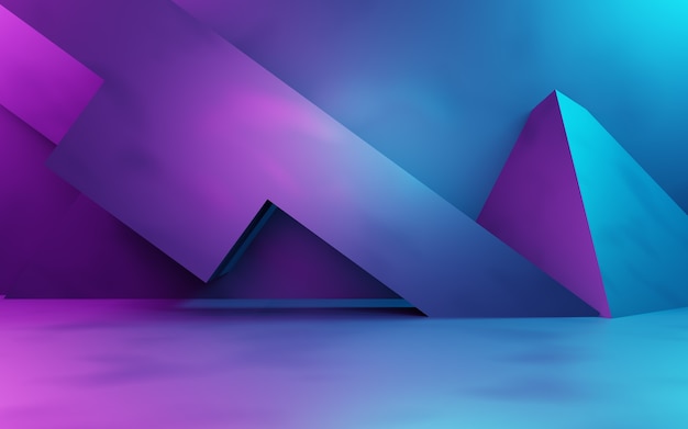 Rendu 3D de l'arrière-plan géométrique abstrait violet et bleu technologie publicitaire concept Cyberpunk