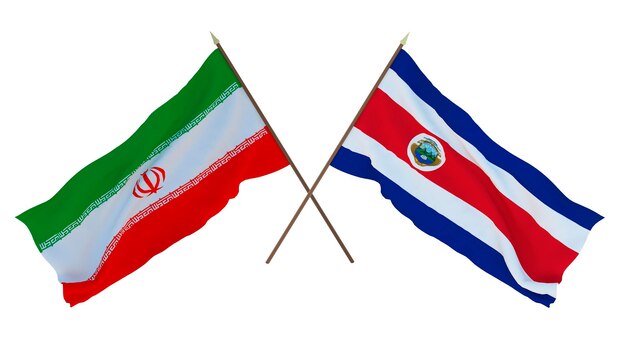 Rendu 3D d'arrière-plan pour les concepteurs illustrateurs Drapeaux de la fête de l'indépendance de l'Iran et du Costa Rica