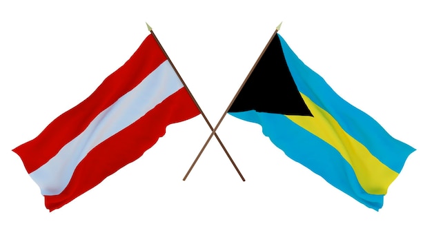 Rendu 3D d'arrière-plan pour les concepteurs illustrateurs Drapeaux de la fête de l'indépendance nationale Autriche et Bahamas