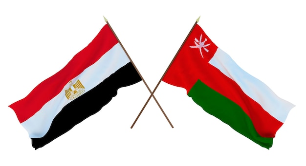 Rendu 3D d'arrière-plan pour les concepteurs illustrateurs Drapeaux de la fête de l'indépendance nationale Egypte et Oman