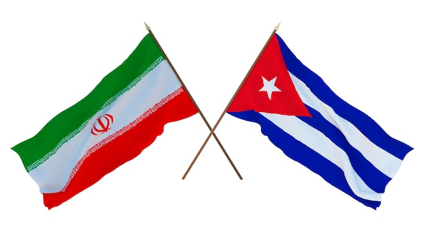 Rendu 3D d'arrière-plan pour les concepteurs illustrateurs Drapeaux de la fête de l'indépendance nationale Iran et Cuba