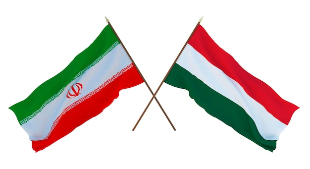 Rendu 3D d'arrière-plan pour les concepteurs illustrateurs Drapeaux de la fête de l'indépendance nationale Iran et Hongrie