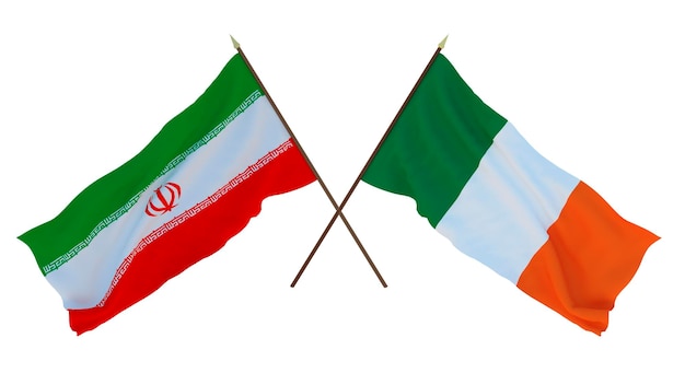 Rendu 3D d'arrière-plan pour les concepteurs illustrateurs Drapeaux de la fête de l'indépendance nationale Iran et Irlande