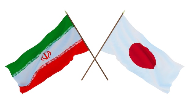 Rendu 3D d'arrière-plan pour les concepteurs illustrateurs Drapeaux de la fête de l'indépendance nationale Iran et Japon