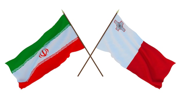 Rendu 3D d'arrière-plan pour les concepteurs illustrateurs Drapeaux de la fête de l'indépendance nationale Iran et Malte