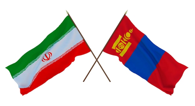 Rendu 3D d'arrière-plan pour les concepteurs illustrateurs Drapeaux de la fête de l'indépendance nationale Iran et Mongolie