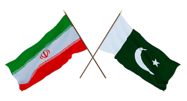 Rendu 3D d'arrière-plan pour les concepteurs illustrateurs Drapeaux de la fête de l'indépendance nationale Iran et Pakistan