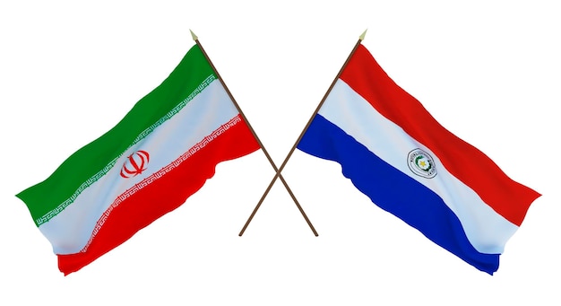 Rendu 3D d'arrière-plan pour les concepteurs illustrateurs Drapeaux de la fête de l'indépendance nationale Iran et Paraguay