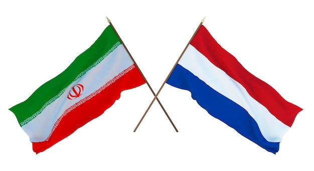 Rendu 3D d'arrière-plan pour les concepteurs illustrateurs Drapeaux de la fête de l'indépendance nationale Iran et Pays-Bas