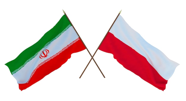 Rendu 3D d'arrière-plan pour les concepteurs illustrateurs Drapeaux de la fête de l'indépendance nationale Iran et Pologne