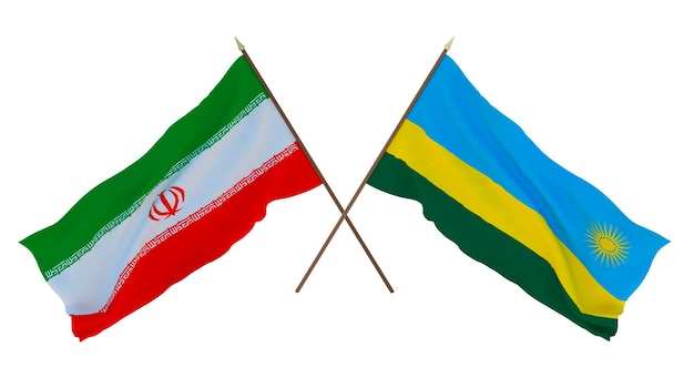 Rendu 3D d'arrière-plan pour les concepteurs illustrateurs Drapeaux de la fête de l'indépendance nationale Iran et Rwanda