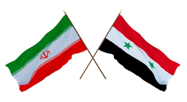 Rendu 3D d'arrière-plan pour les concepteurs illustrateurs Drapeaux de la fête de l'indépendance nationale Iran et Syrie