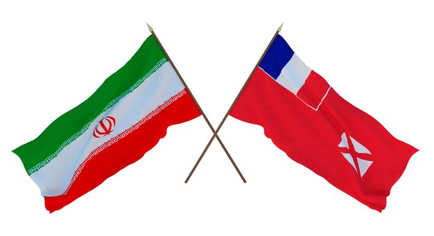 Rendu 3D d'arrière-plan pour les concepteurs illustrateurs Drapeaux de la fête de l'indépendance nationale Iran et Wallis et Futuna