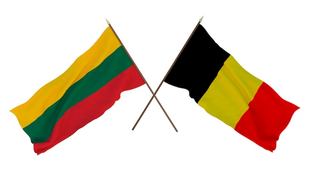 Rendu 3D d'arrière-plan pour les concepteurs illustrateurs Drapeaux de la fête de l'indépendance nationale Lituanie et Belgique