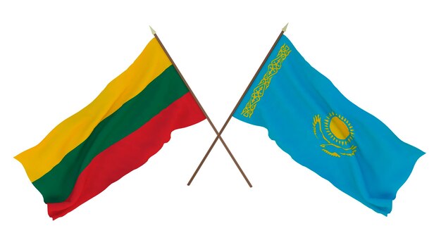 Rendu 3D d'arrière-plan pour les concepteurs illustrateurs Drapeaux de la fête de l'indépendance nationale Lituanie et Kazakhstan