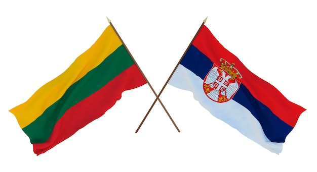 Rendu 3D d'arrière-plan pour les concepteurs illustrateurs Drapeaux de la fête de l'indépendance nationale Lituanie et Serbie