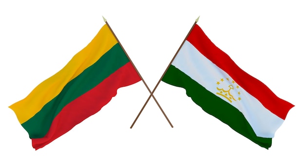 Rendu 3D d'arrière-plan pour les concepteurs illustrateurs Drapeaux de la fête de l'indépendance nationale Lituanie et Tadjikistan