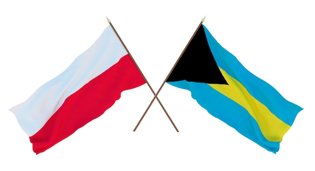 Rendu 3D d'arrière-plan pour les concepteurs illustrateurs Drapeaux de la fête de l'indépendance nationale Pologne et Bahamas