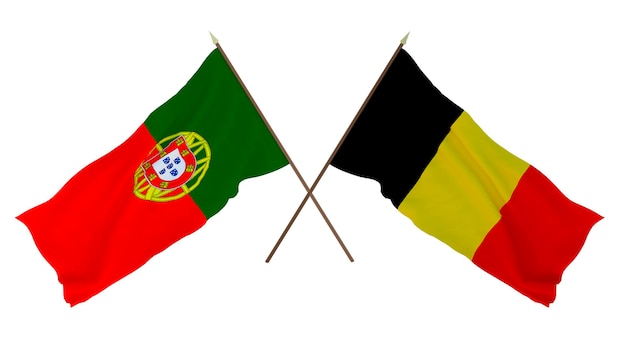 Rendu 3D d'arrière-plan pour les concepteurs illustrateurs Drapeaux de la fête de l'indépendance nationale Portugal et Belgique